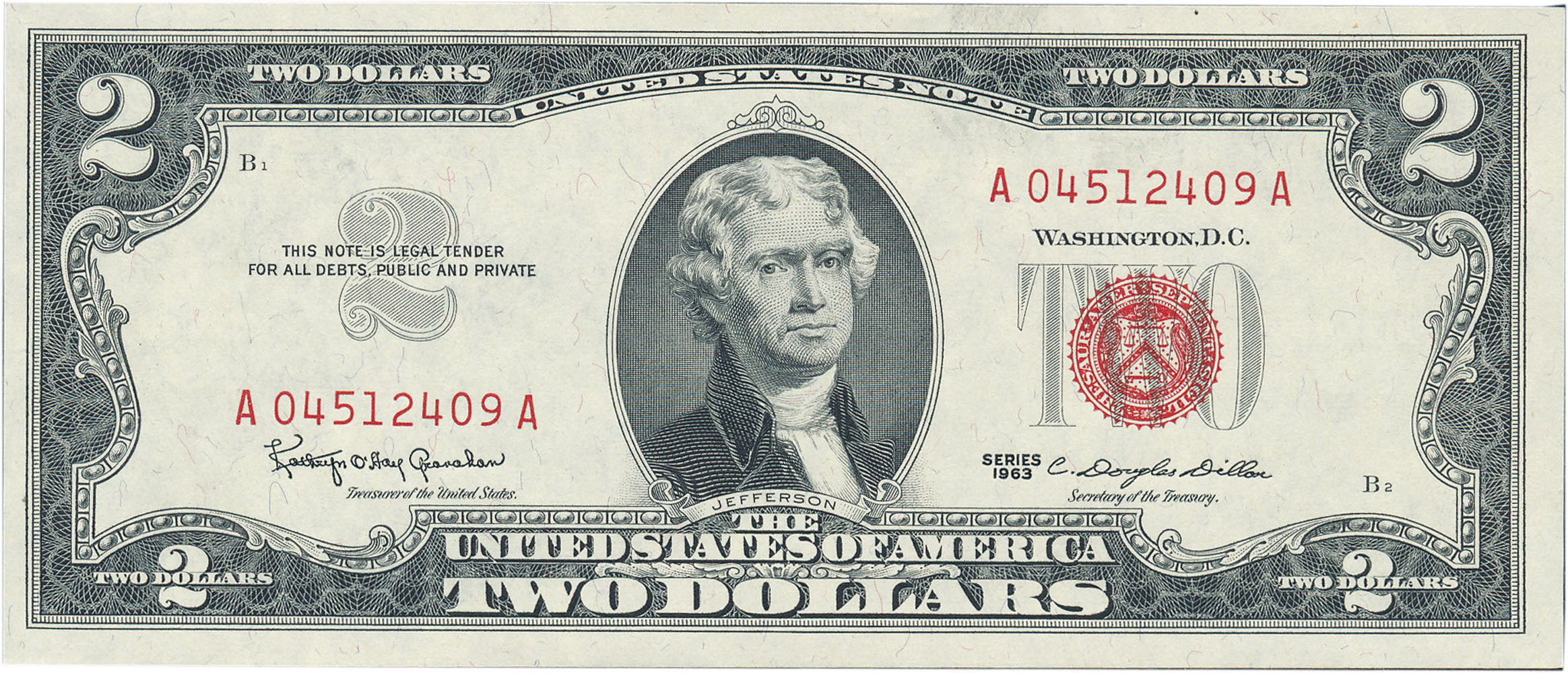USA 2 dolary 1963, seria AA, czerwona pieczęć